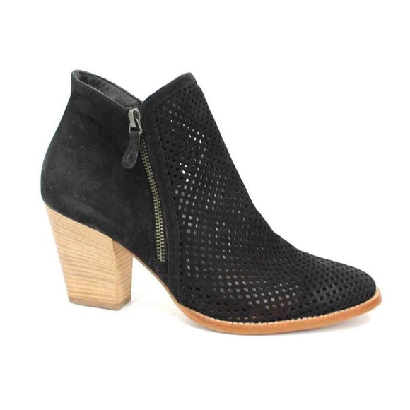 Paul Green Shoes - Paul Green Black Bonzai Lattice Nubuck Leather Heeled Booties, UK 5/US 7.5